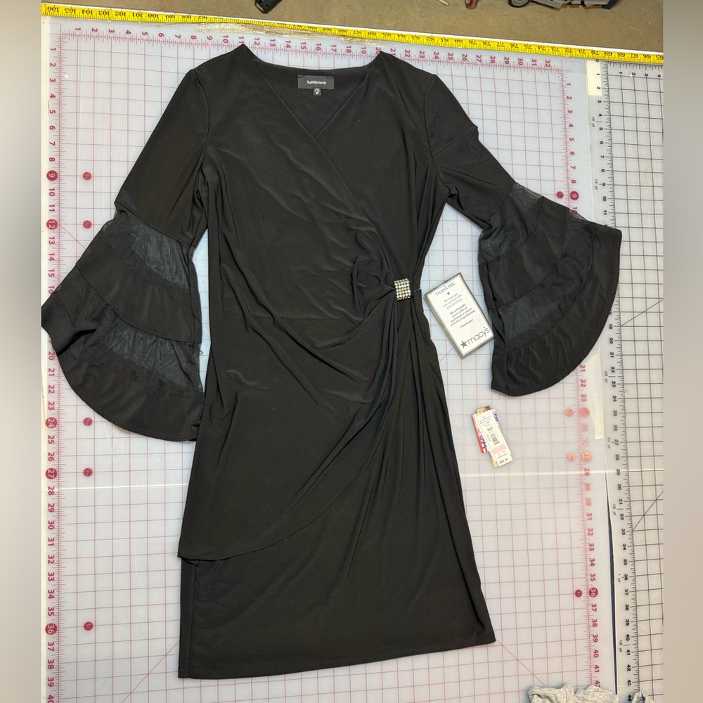 R&M Richards Black Long Sleeve Dress with Flared Sleeves - Picture 4 of 8